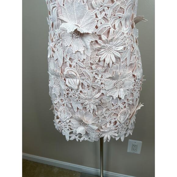 Ixiah Pompom Floral Appliqué Pink Lace Mini Dress Size 4 - Picture 7 of 9